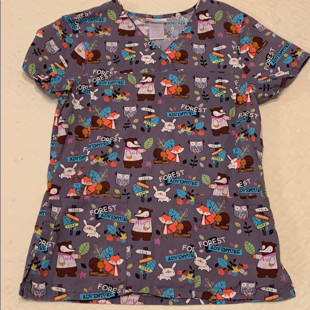 Gray animal scrub top